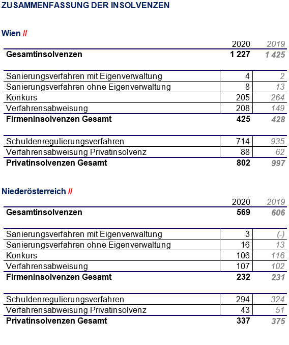 Zusammenfassung Insolvenzen - Wien-NÖ